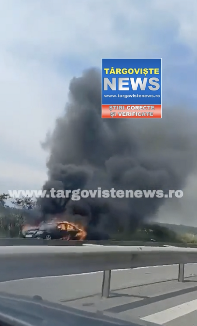 O mașină a ars ca o torță, pe Autostrada București – Pitești